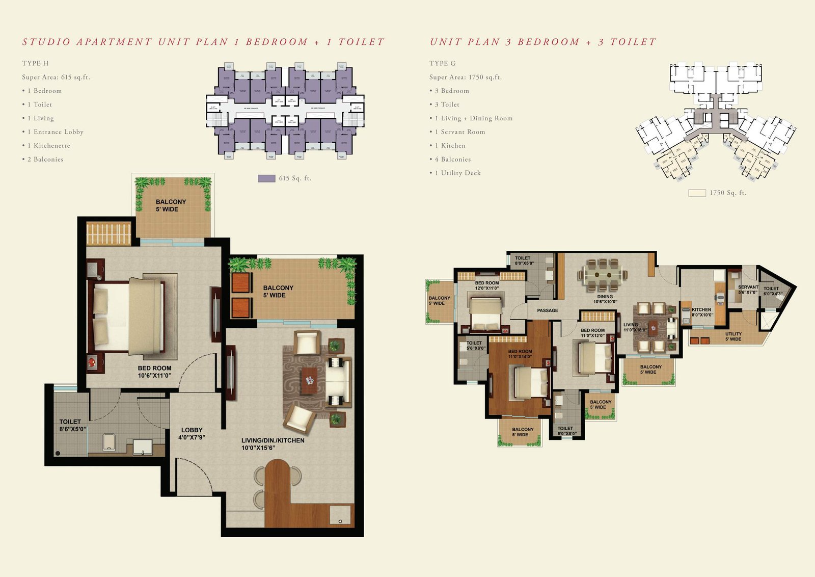3 BHK 1750 Sq Ft Unit Plan